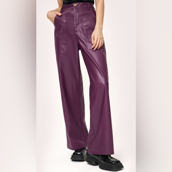 Cider Pants - Cider Faux Leather plum merlot wine Purple Straight Leg Pants M hippie rock boho